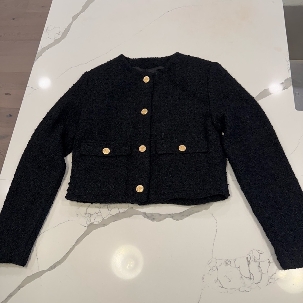 Abercrombie & Fitch Black Tweed Jacket with Gold Buttons